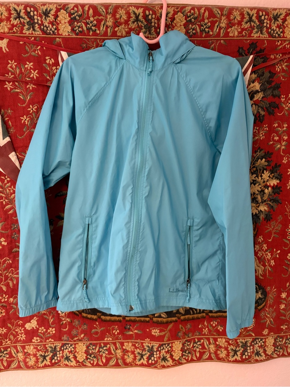 L.L. Bean Women's Light Blue Hooded Windbreaker Jacket Packable